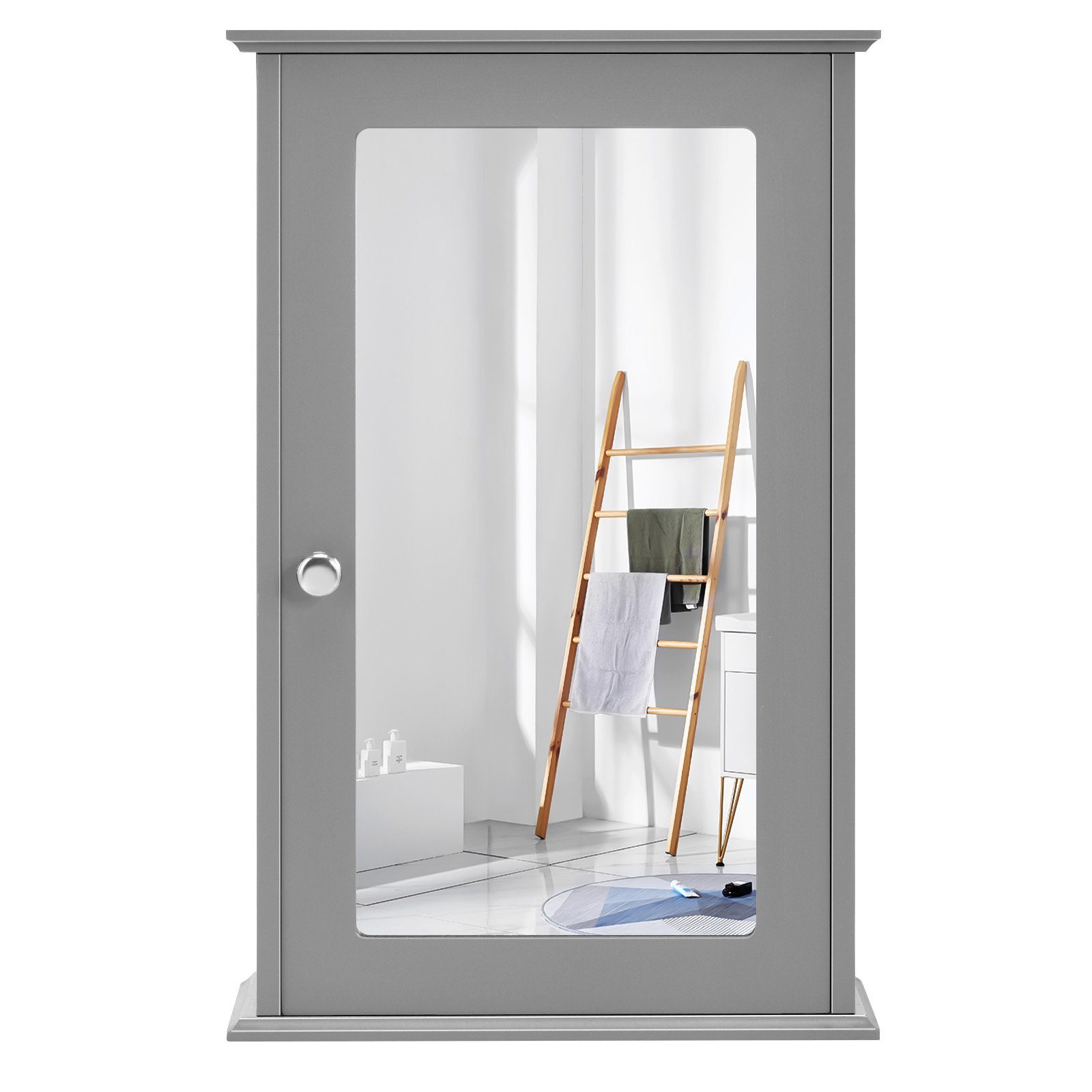 Ablage, mit Holz, grau & 34x15x53cm, COSTWAY Tür Bad, Spiegelschrank