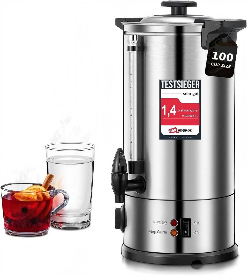 FOHERE Einkoch- und Glühweinautomat 10L Heißgetränke 1500W, 30-110°, 1500 W, mit Auffangschale, Überhitzungsschutz, Füllstandsanzeige