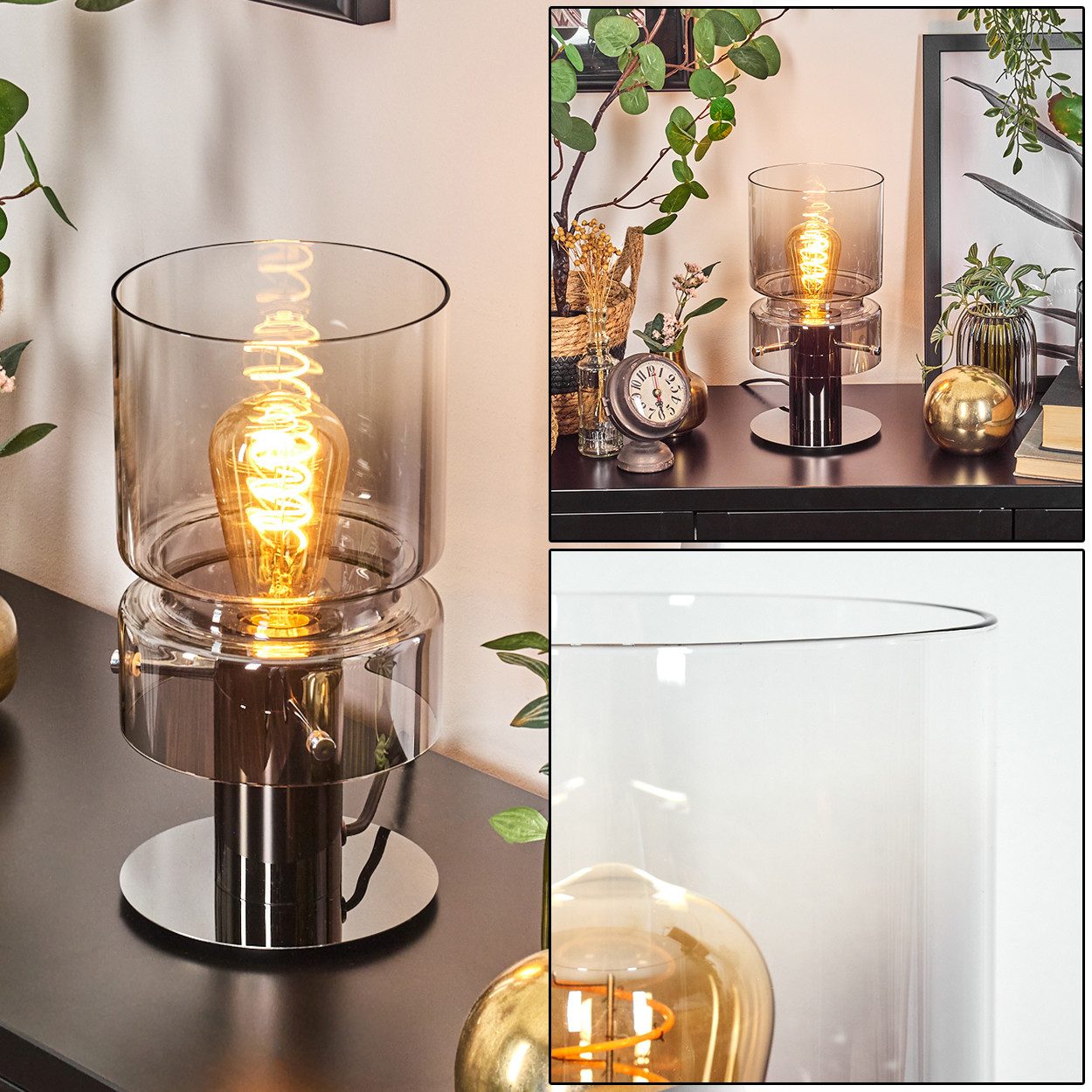 hofstein Tischleuchte Tischlampe aus Metall/Glas in günstig online kaufen
