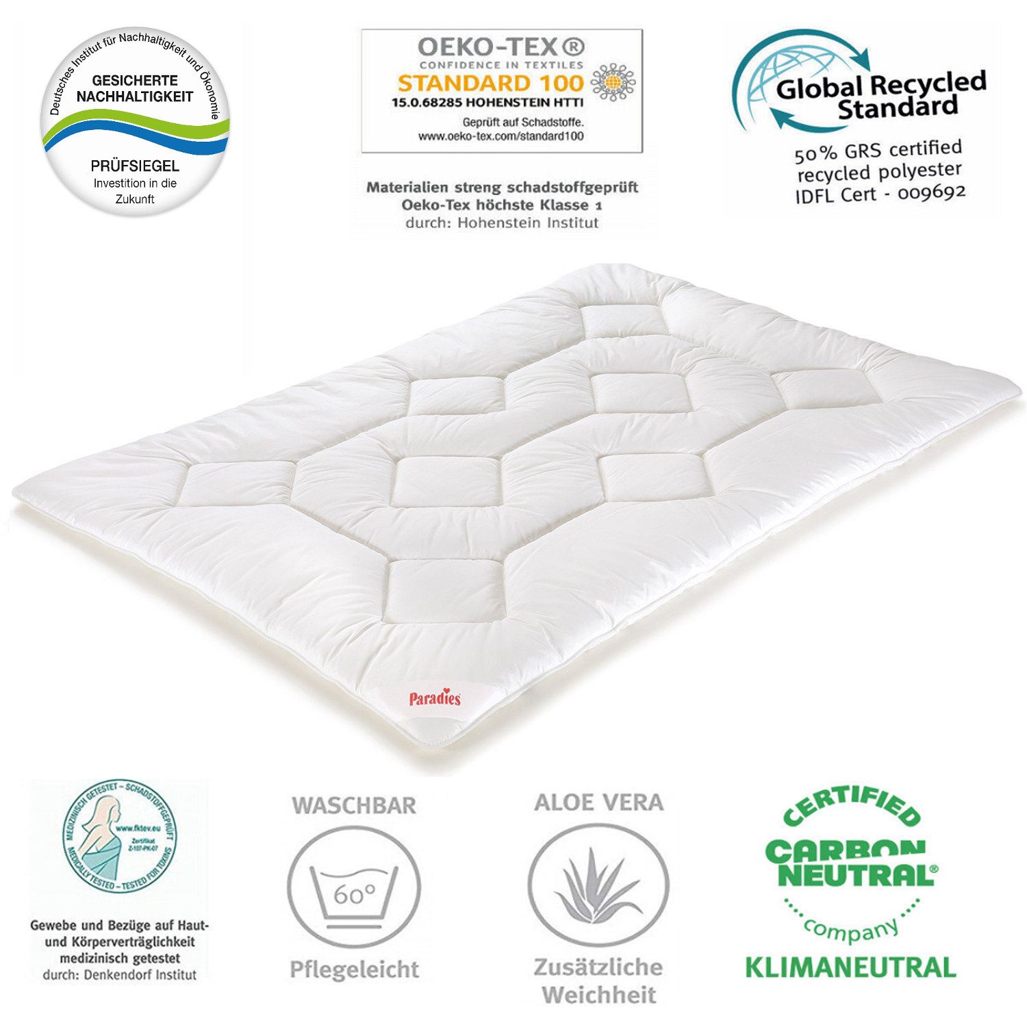 Paradies Bett-Set Paradies Ganzjahresdecke Bettenset Halia medium + Kissen Softy 135x200, Füllung: Paradies Fill Fasertechnologie für dauerhaft kuscheliges Volumen, 50% recycelt., Bezug: 100% Baumwolle, veredelt mit Aloe vera, Prakisches Bettenset aus extra warmer Bettdecke und Kopfkissen