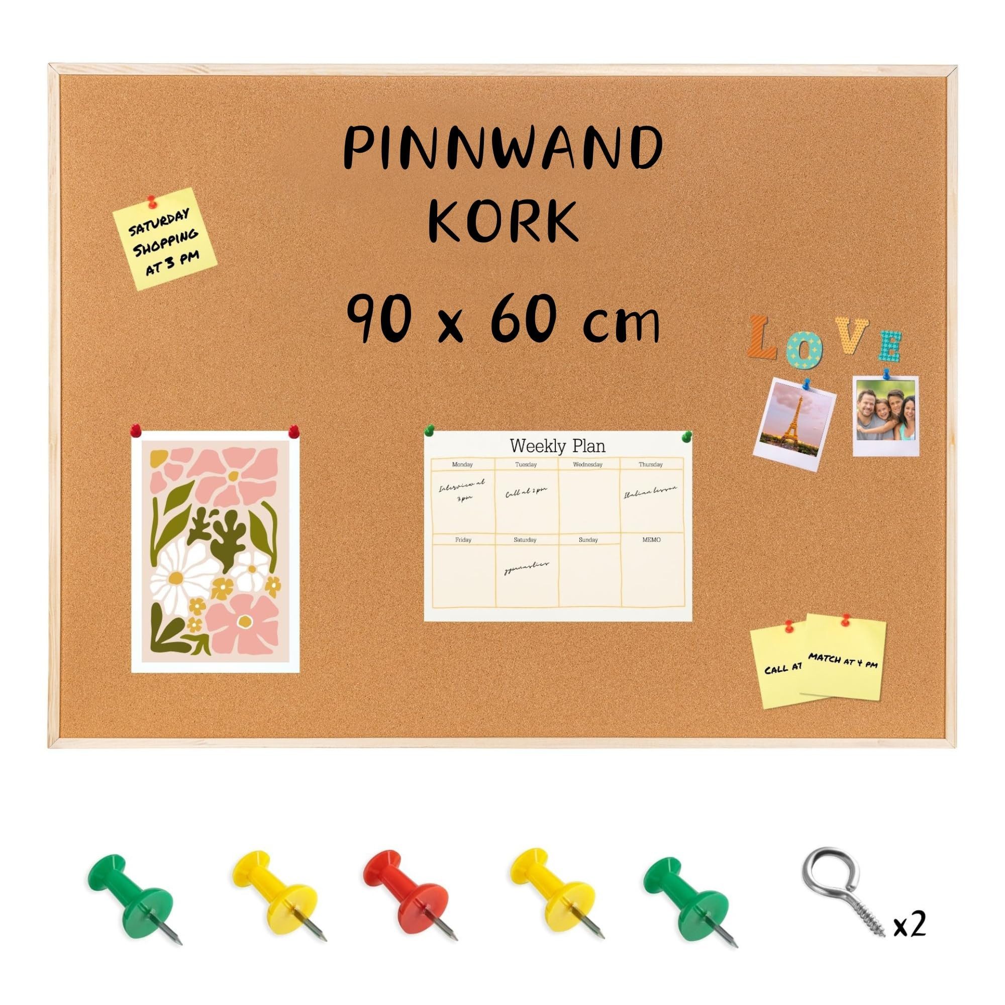 Creative Home Pinnwand Pinnwand Kork mit 5 Pinwandnadeln