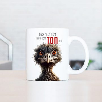 Cadouri Tasse GUCK MICH NICHT Bürotasse, Kaffeetasse mit Spruch - Geschenk, Keramik, humorvolle Tasse, beidseitig bedruckt, handgefertigt, 330 ml