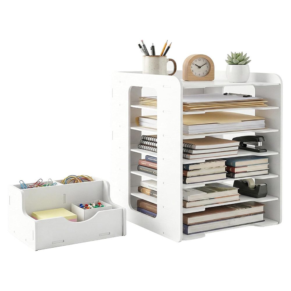 TUWENA Aufbewahrungsdose Dokumentenablage mit Stifthalter, Schreibtisch Organizer A4, Briefablage Organizer,Ablagefächer Stapelbar für Zuhause Büro Schule