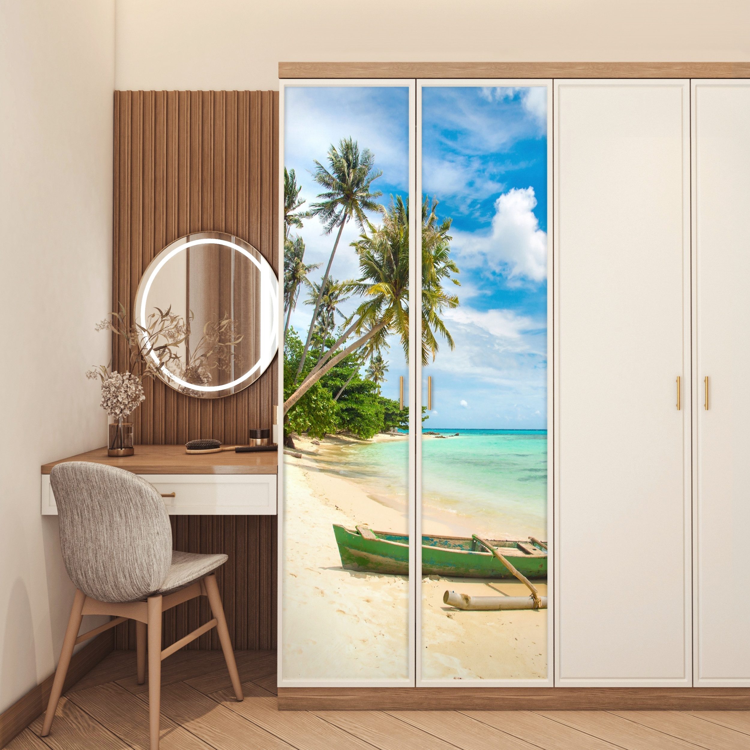MuchoWow Türtapete Strand - Kanu - Palme - Tropisch, Matt, bedruckt, (1 St), Selbstklebende Tapete, Folie für Möbel, 70x215 cm – Bild 5 von 5