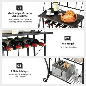 COSTWAY Küchenregal, mit 5 Ablagen, Weinregal & Kippschutz, 63,5x41x173cm