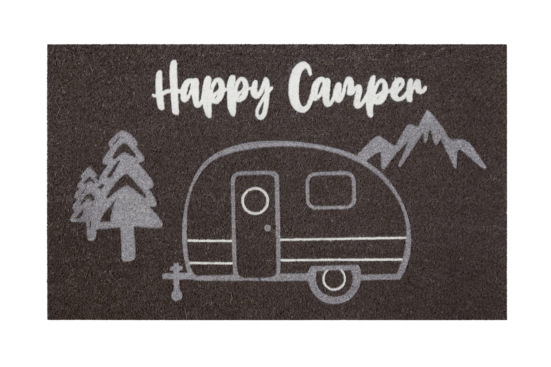Wecon home Fußmatte Happy Camper, rechteckig, Höhe: 18 mm, rutschfest, robust, innen, Außenbereiche überdacht, schwer