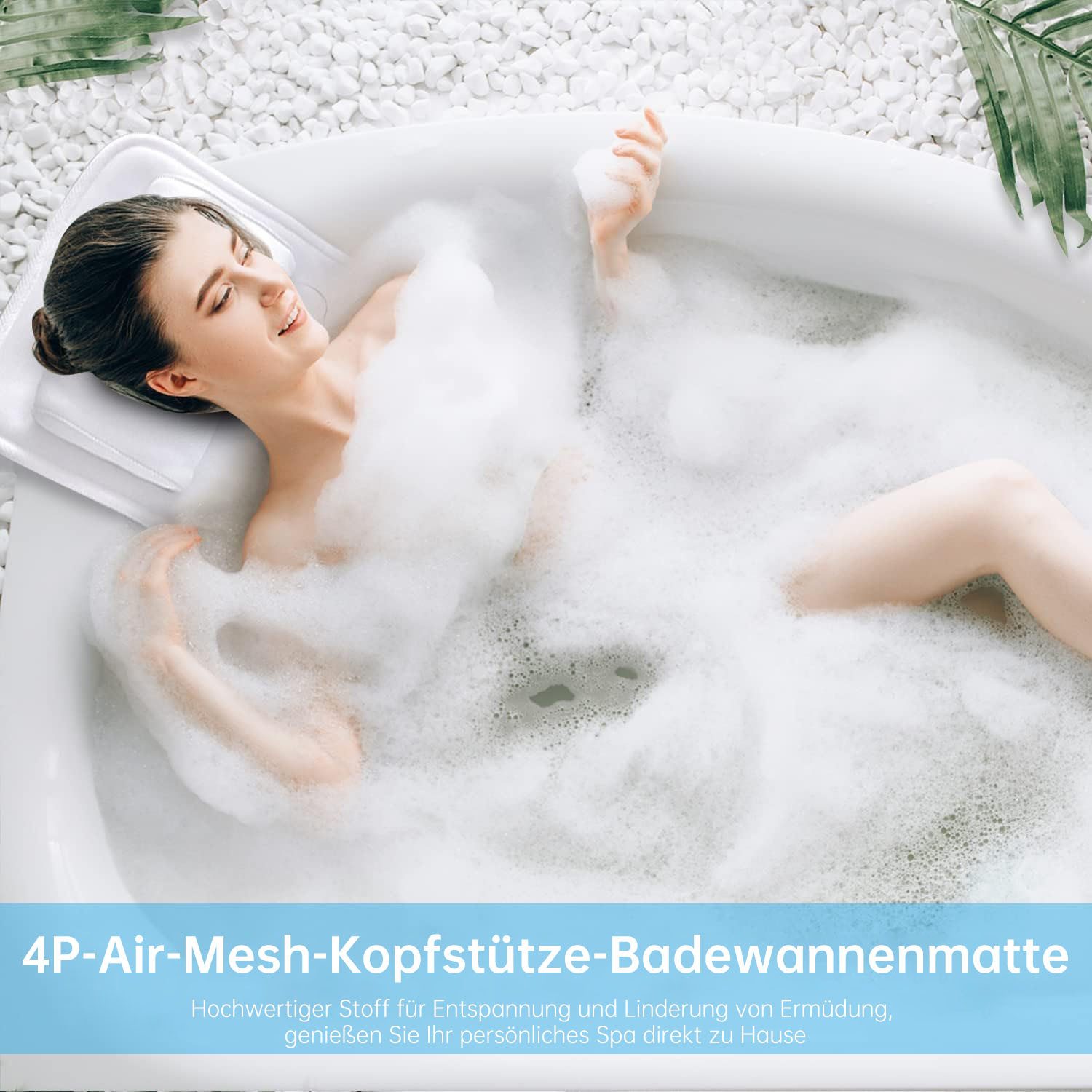 Refined Living Badewannenkissen 125x41cm Badewannenmatte mit Kopfstütze, 4D-Air-Mesh & 13 Saugnäpfen, Duschmatten Luxus Badewannenkissen mit Aufhängehaken, Spa Badekissen, 1-tlg., Ganzkörper Badewannenzubehör mit Nacken- und Rückenstütze, rutschfest, Schimmelresistent, Ergonomisches Kopfkissen Badewanne, Badaccessoires