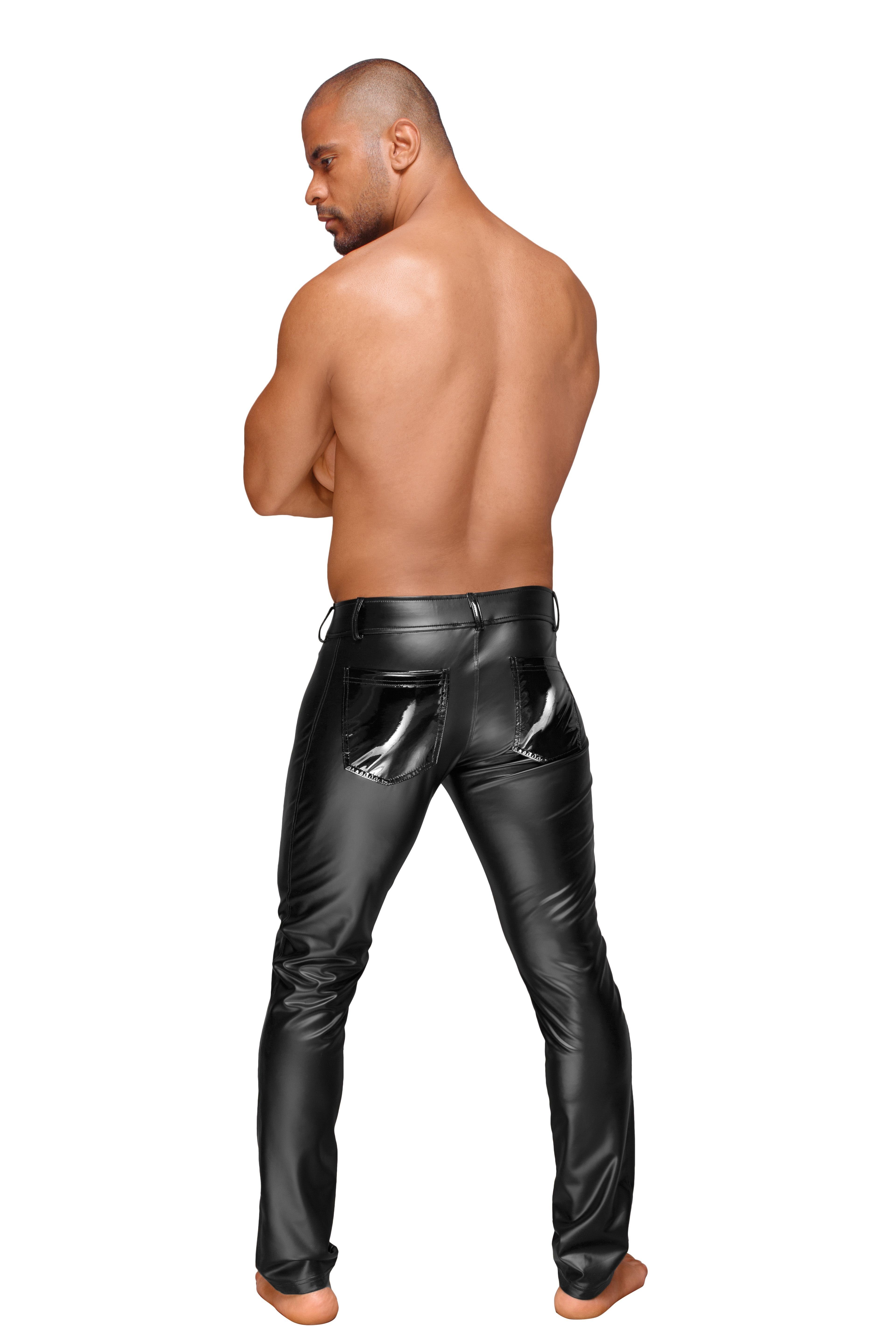 Noir Handmade Men Lederimitathose Herren-Hose in schwarz - M