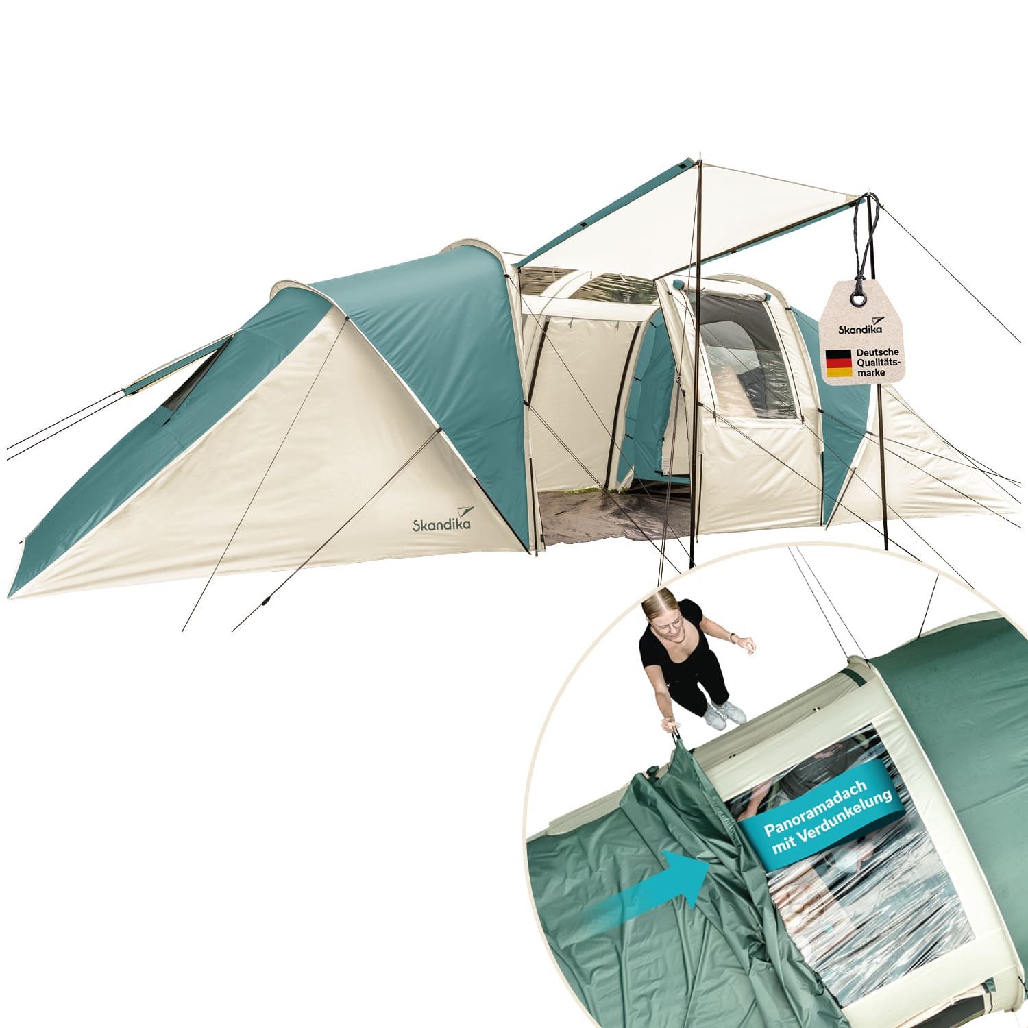Skandika Kuppelzelt Kalmar 6, Familienzelt mit Panorama-Dachfenster, Personen: 6, Einlegeboden, Festivalzelt, 3000mm Wassersäule, Camping, wetterfest