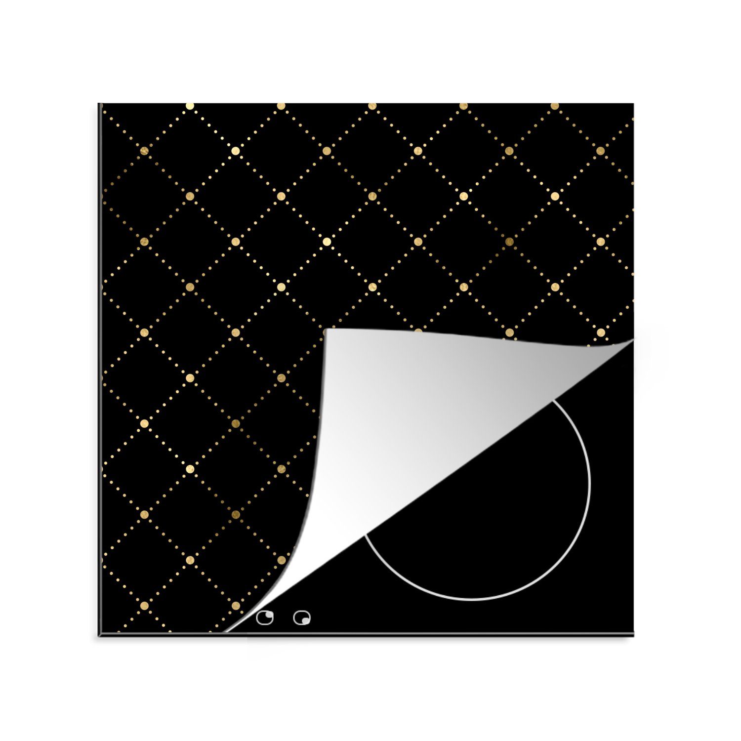 Ceranfeldabdeckung, für Schwarz, Arbeitsplatte - (1 cm, 78x78 Polka Herdblende-/Abdeckplatte dots MuchoWow küche Gold Vinyl, tlg), -