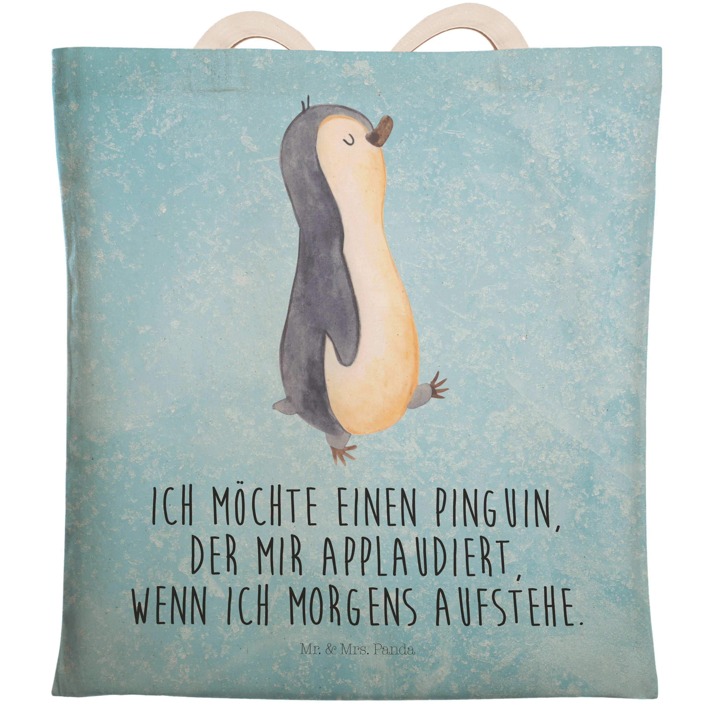 Mr. & Mrs. Panda Tragetasche Pinguin marschierend - Eisblau - Geschenk, spazieren, Stofftasche, La (1-tlg)