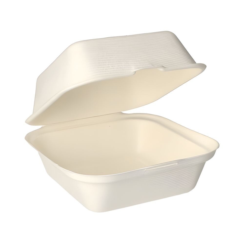 PAPSTAR Einweggeschirr-Set Hamburger-Boxen Zuckerrohr pure 8 cm x 14 cm x 15 cm weiss 200 Stk, Zuckerrohr