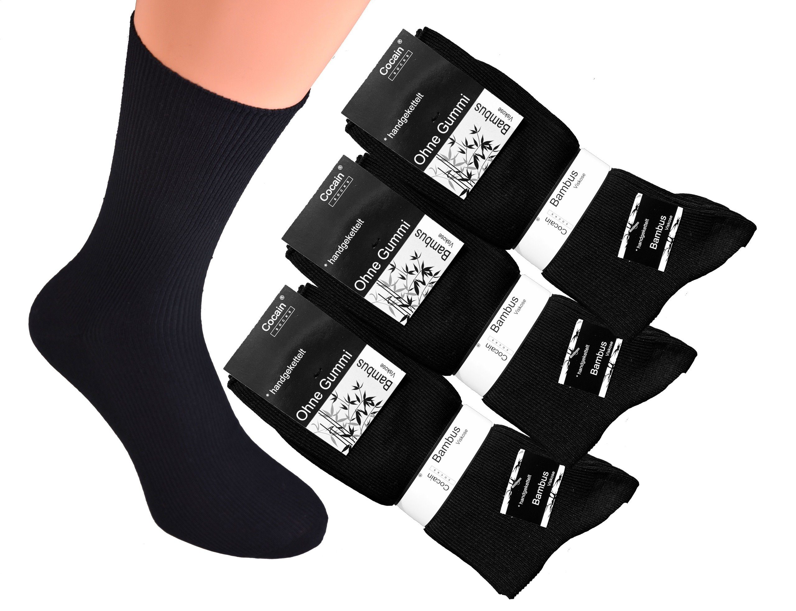 Businesssocken Schwarze Herren Damen Bambus Socken mit oder ohne Gummi handgekettelt