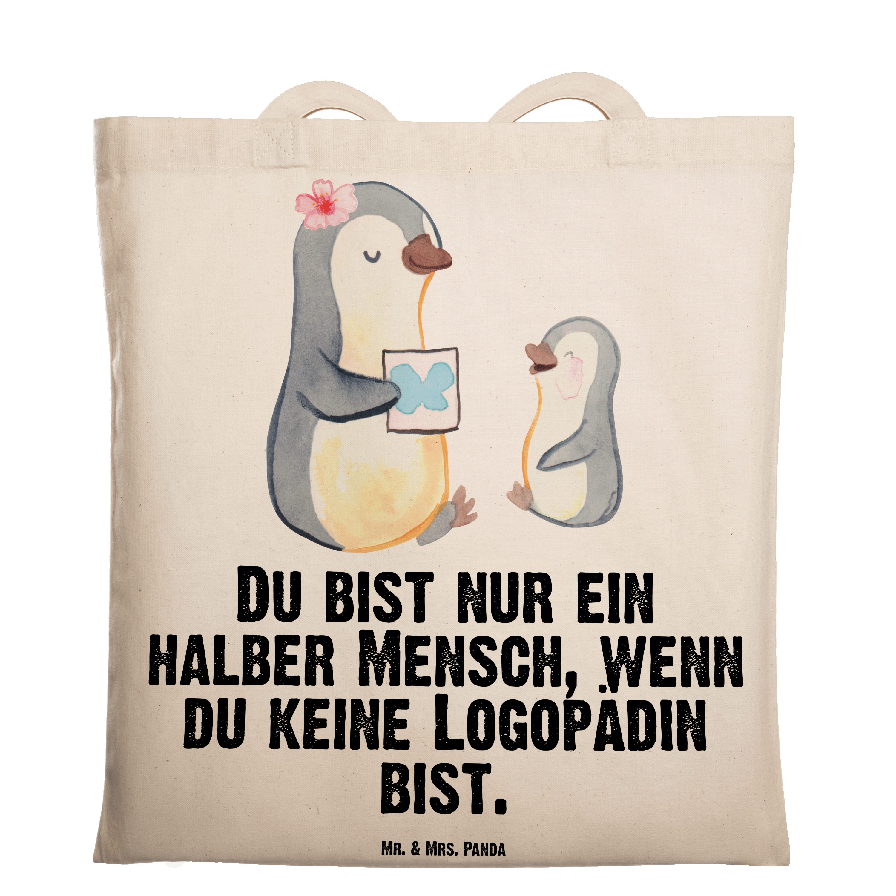 Logopädin - Mrs. Einkaufsta Herz - Geschenk, Tragetasche Panda & Mr. Transparent (1-tlg) mit Beuteltasche,