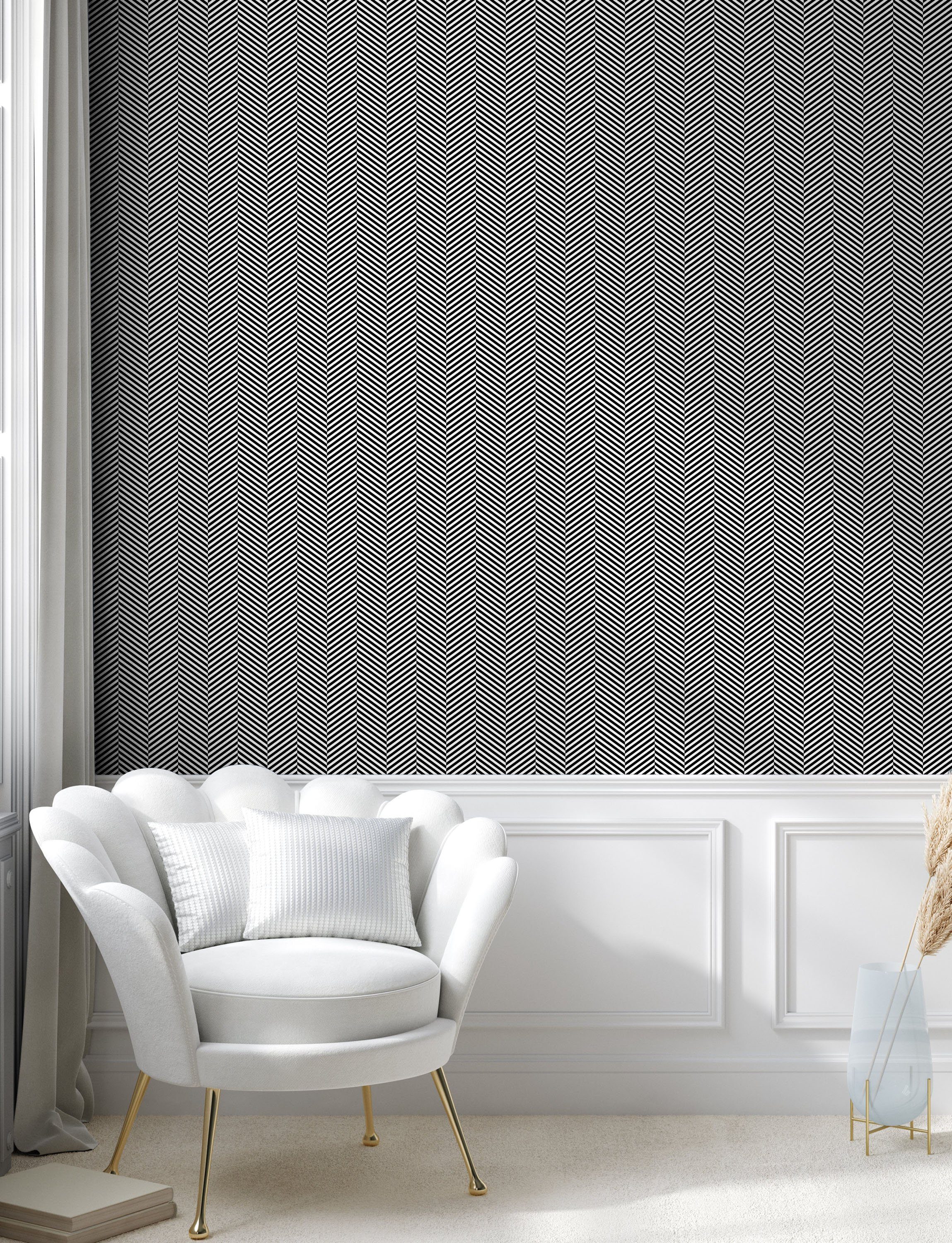 Abakuhaus Vinyltapete selbstklebendes Wohnzimmer Küchenakzent, Zickzacke Schwarz weiß Klassische und