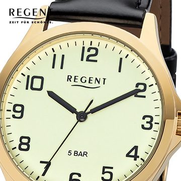 Regent Quarzuhr Regent Herren Uhr 1103483 Leder Quarz, Herren Armbanduhr rund, mittel (ca. 39mm), Lederarmband