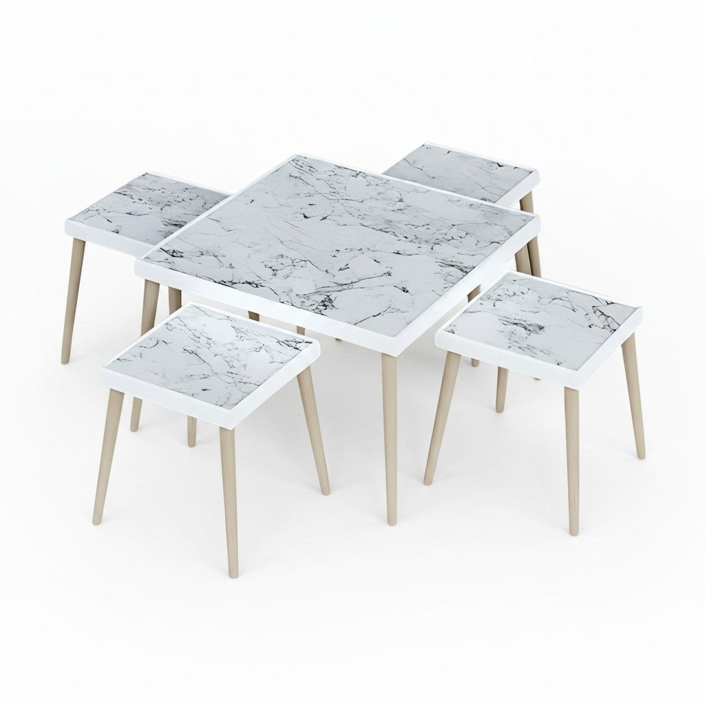 Xlmoebel Satztisch Elegantes Wohnzimmer-Set aus Holz in Weiß mit modernem Design (Set, Couchtisch + 4 Beistelltische), Made in Europa