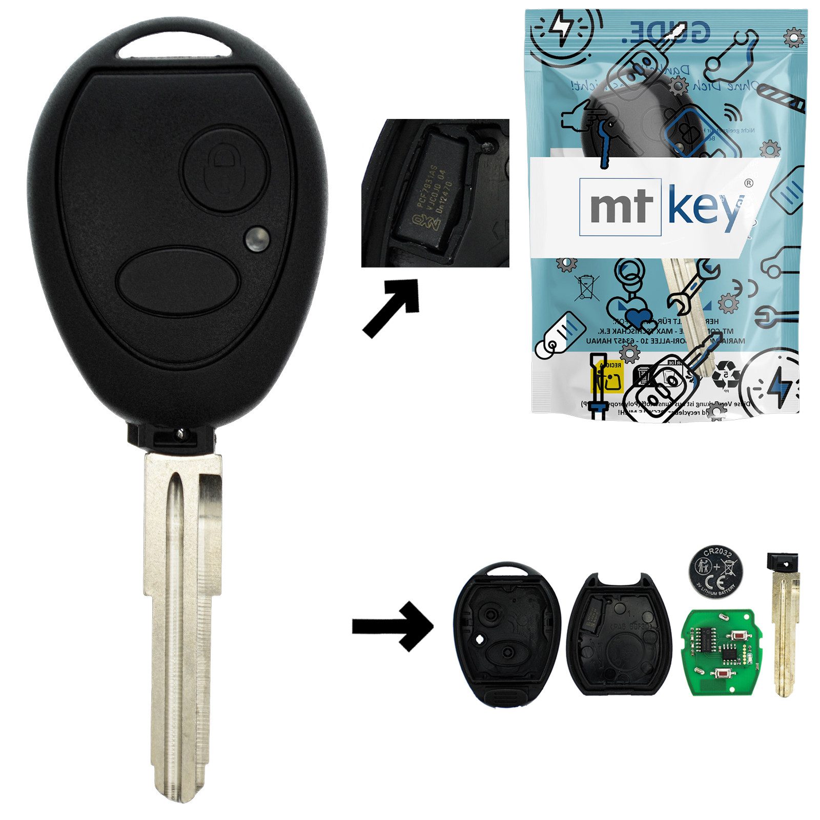 mt-key Schlüsseltasche Auto Funk Schlüssel 434MHZ Fernbedienung PCF7930 (Set), für Land Rover Defender 90 (96-12); Discovery II L318 (98-04); Fre...