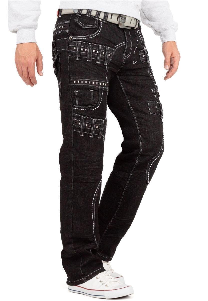 Kosmo Lupo 5-Pocket-Jeans Extravagante Gürtelschlaufen Herren und Nieten Hose schwarz BA-KM8002 mit