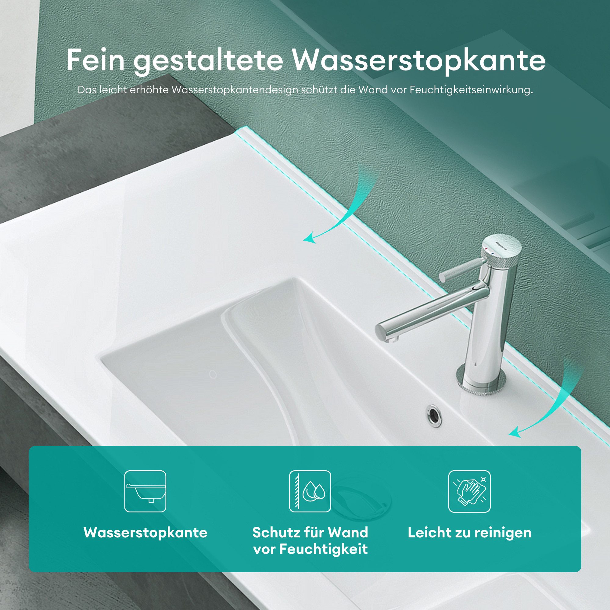 Mai & Mai Waschbecken Einbauwaschbecken Waschtisch aus Keramik inkl. Nano-Beschichtung Br912