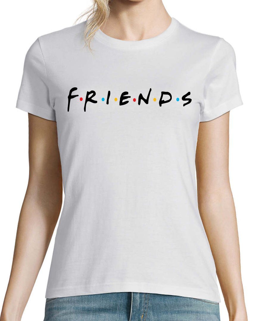 mit Damen T-Shirt Weiß Frontprint, Logo Youth trendiger Friends Shirt Designz Spruch