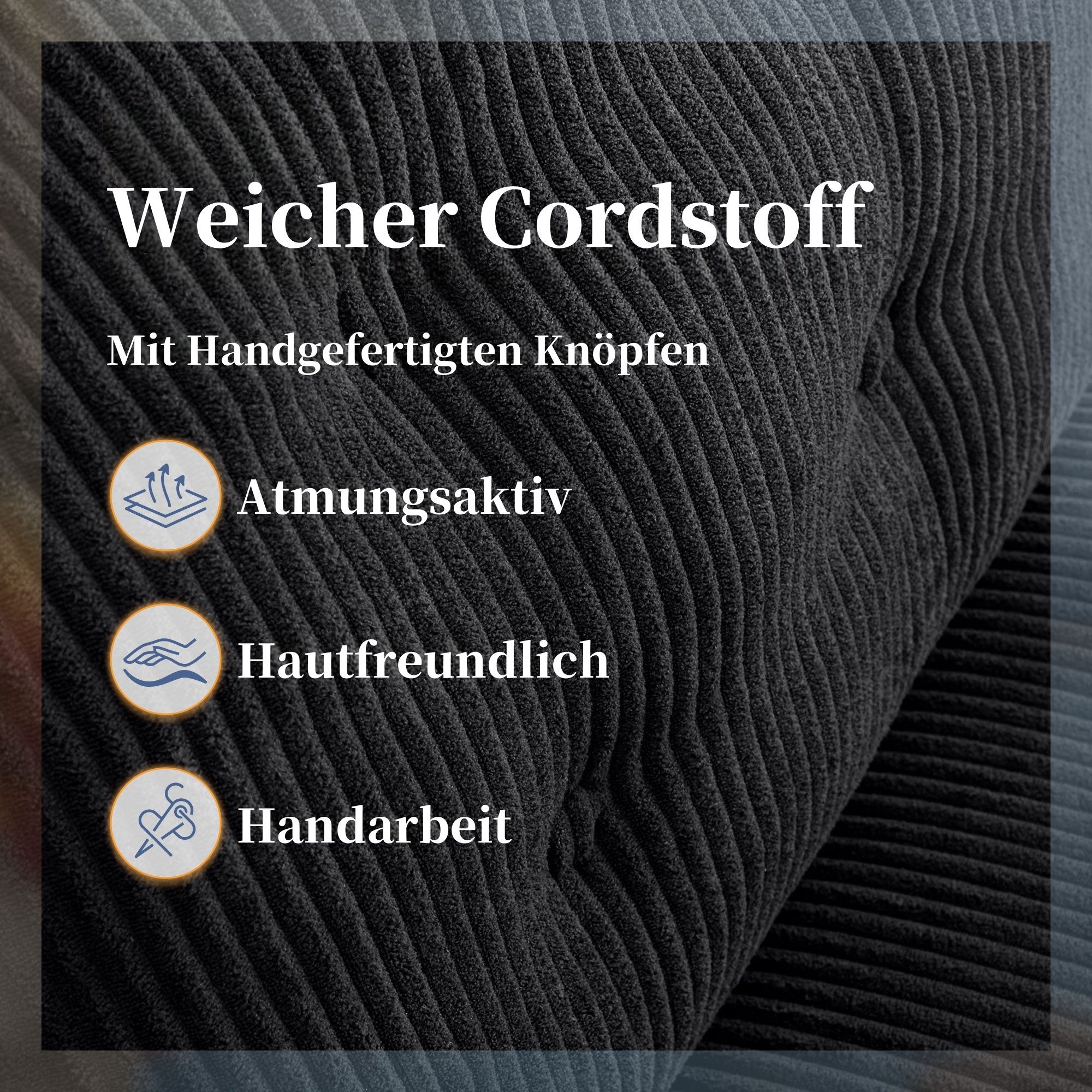 IWMH Chefsessel Dick Schreibtischstuhl mit Rollen, Cordstoff Bürostuhl ohne Armlehnen (Lesesessel mit 15cm dickem Sitzkissen), Höhenverstellbar Drehstuhl für Sc – Bild 4 von 5
