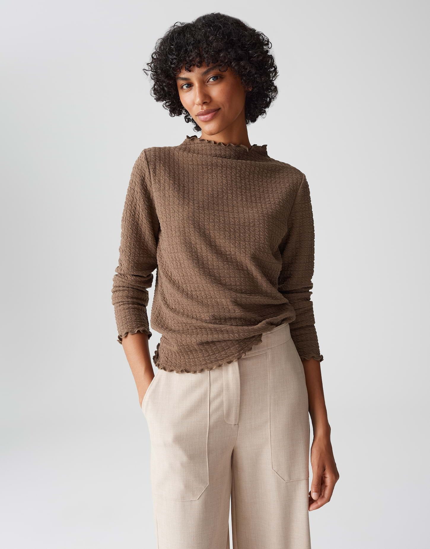 OPUS Longsleeve SIRKEN Slim strukturiert mit Kurbelkanten schmale Passform, weicher Griff, elastischer Stoff