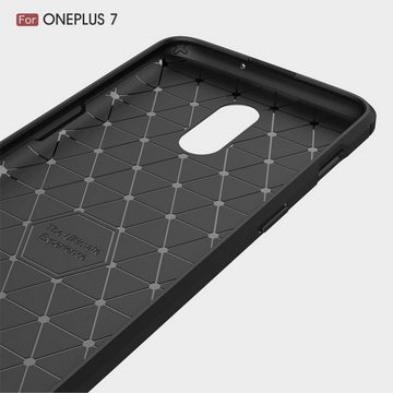 König Design Handyhülle OnePlus 7, OnePlus 7 Handyhülle Carbon Optik Backcover Grau