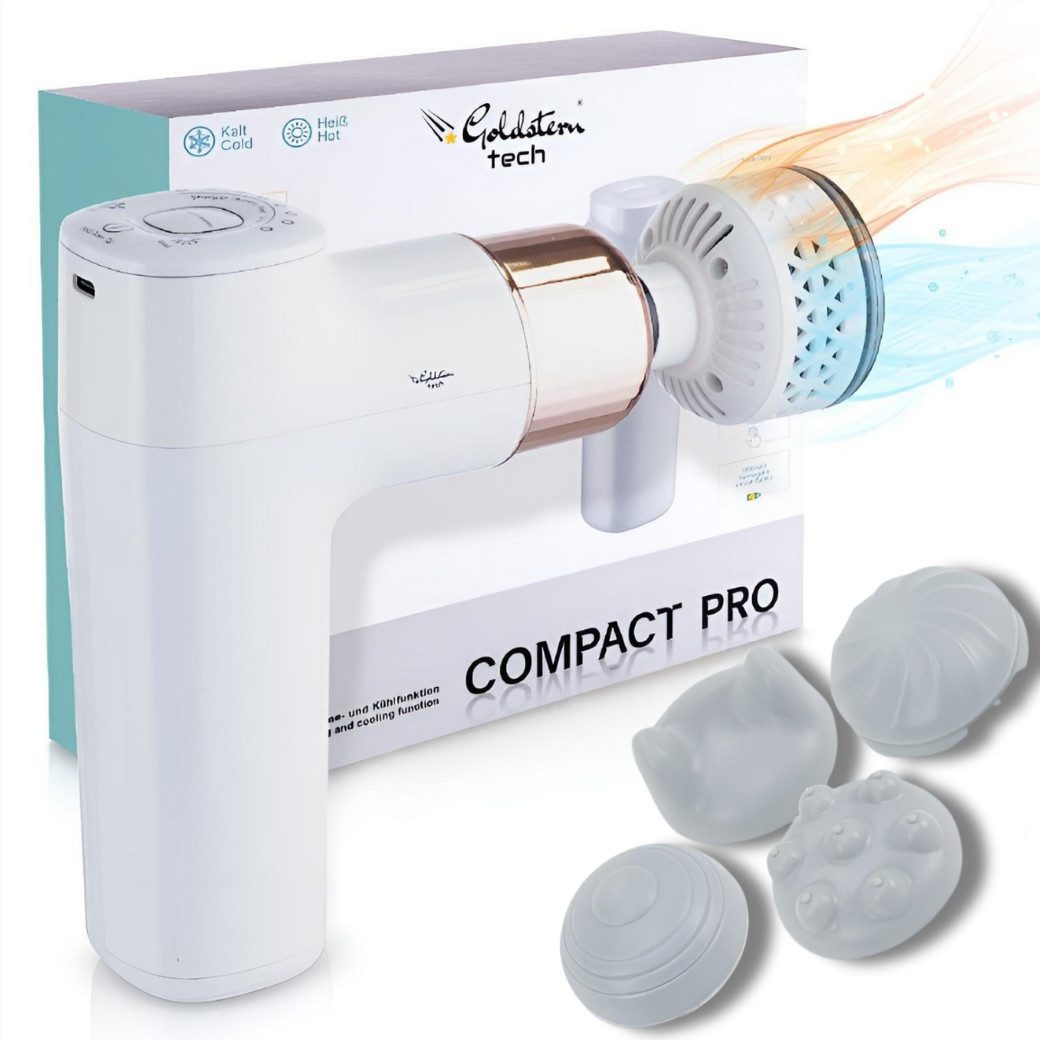 Goldstern-Tech Massagepistole Compact Pro, 6 Temperaturstufe und 8 Geschwindigkeitseinstellungen, Massagegerät mit 2200mAh Akku, Handmassagegerät mit Wärme- & Kältefunktion, 8 Stufen