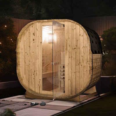 HOME DELUXE Sauna Outdoor Sauna CUBE - Größenauswahl, BxTxH: 194 x 120 x 185 cm, 38,00 mm, (inkl. 3,6 kW Saunaofen & Saunazubehör) Saunahaus aus Fichtenholz I Gartensauna