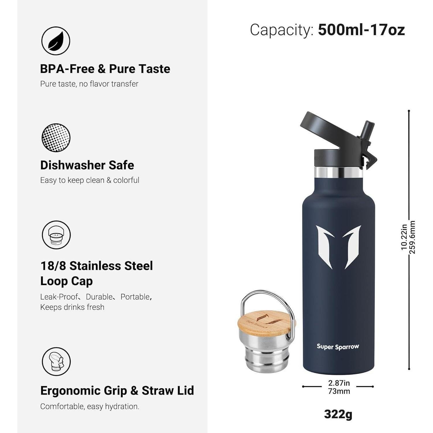 LuxusKollektion Thermoflasche Trinkflasche Edelstahl Auslaufsicher Thermosflasche 500 ml Meeresblau