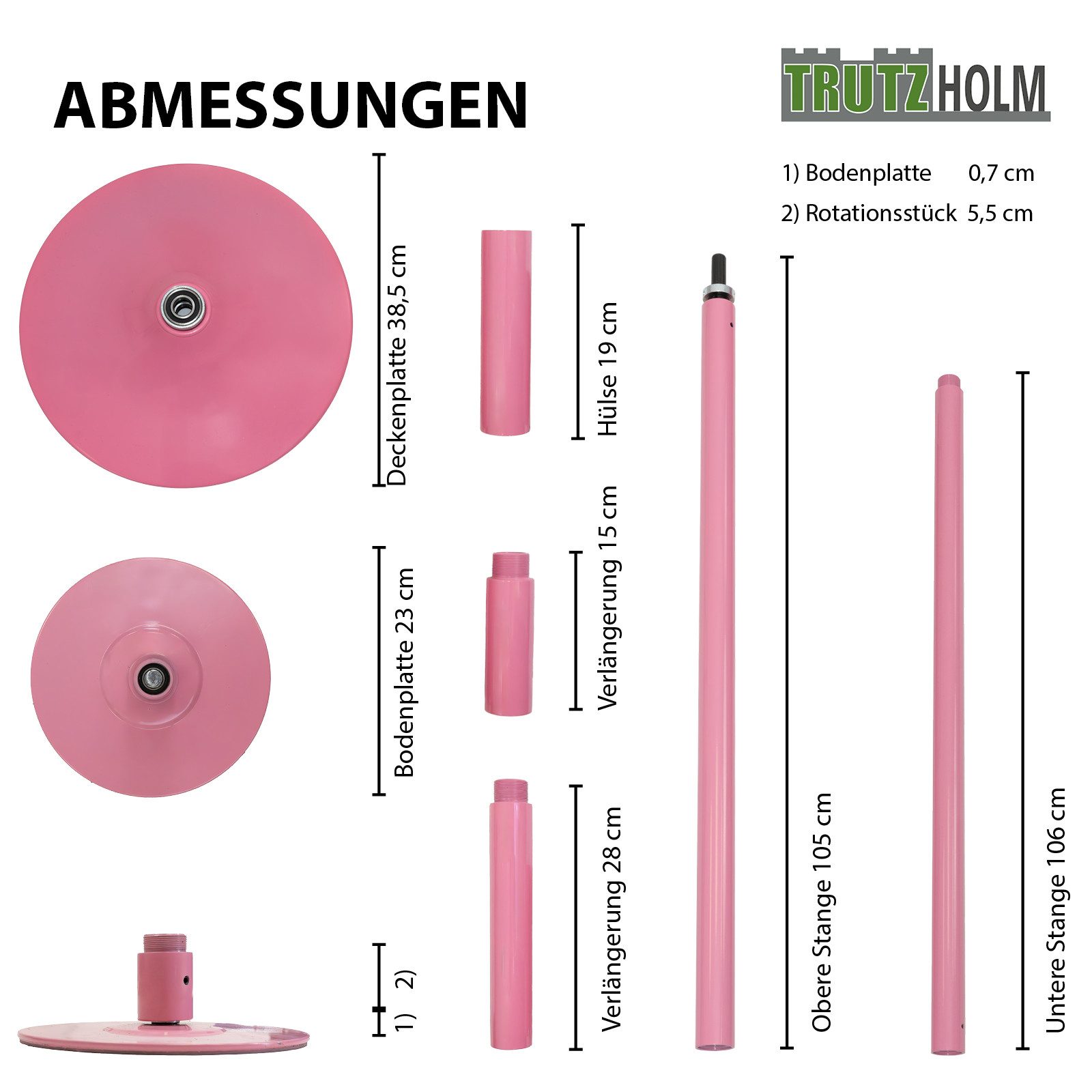 TRUTZHOLM Pole Dance Stange Pole Dance Tanzstange Ø 45 mm Tabledance Static & Spinning ohne Bohren, Höhenverstellbar, für Zuhause, Party, Club