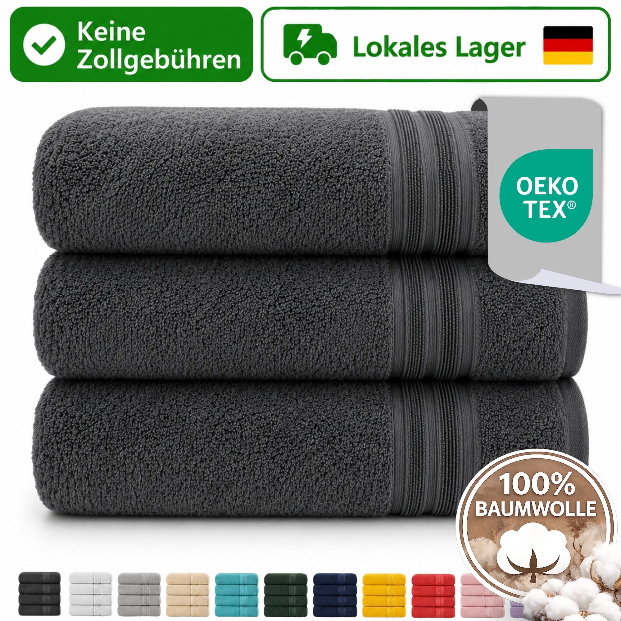 Komfortec Handtuch Set 3er Set 100% Baumwolle, weich & saugfähig, 470g/m², Frottee (3-St)