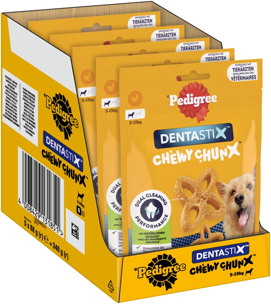 Pedigree PEDIGREE® DENTASTIX™ CHEWY CHUNX™ Mini 5-15kg mit Huhn 5 x 68g, Snack für: Hunde