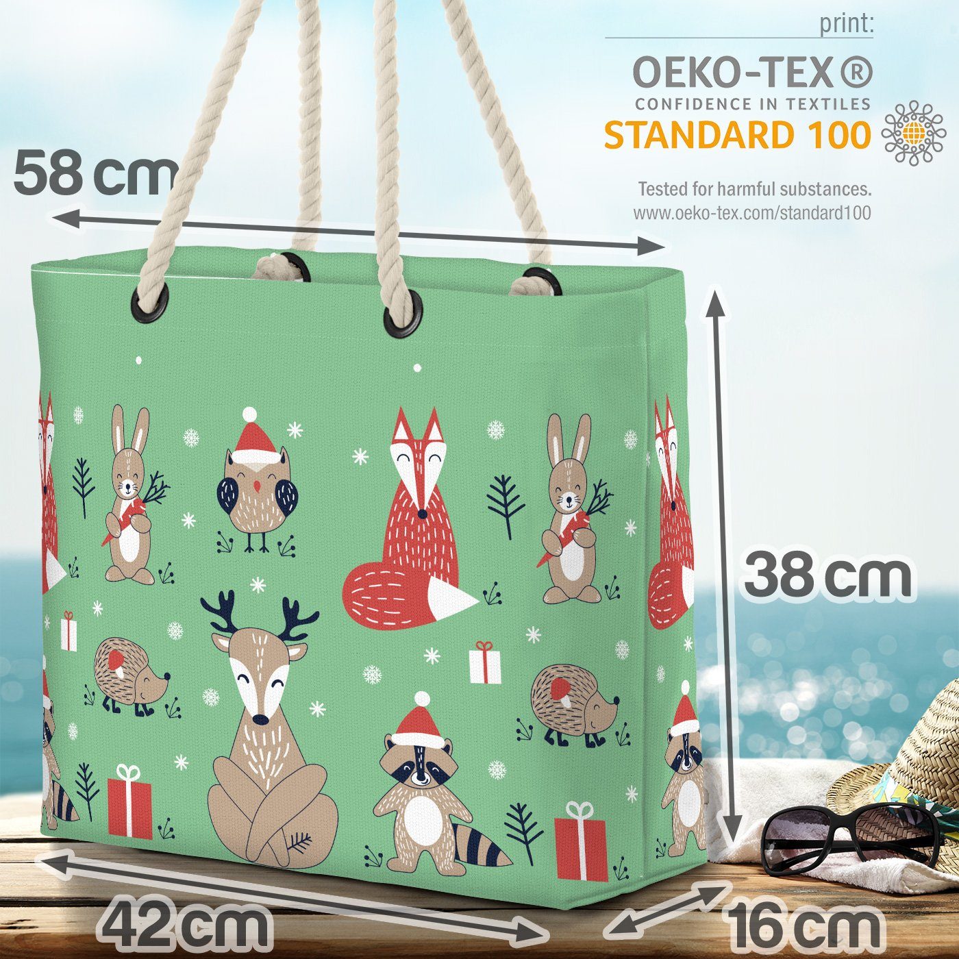 Reh Eule Beach Kinder Fuchs Kinder Strandtasche Bag Rentier Weihnachten Winter (1-tlg), VOID Tiere Hase
