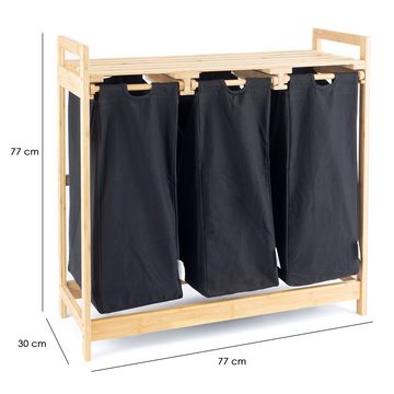 Hanseküche Wäschekorb Wäschesammler mit Sortiersystem (Praktische Wäschebox, 1 St., 3 Fächer aus Bambus - 90 l Volumen Wäschesammler mit Sortiersystem), FSC®-zertifiziert