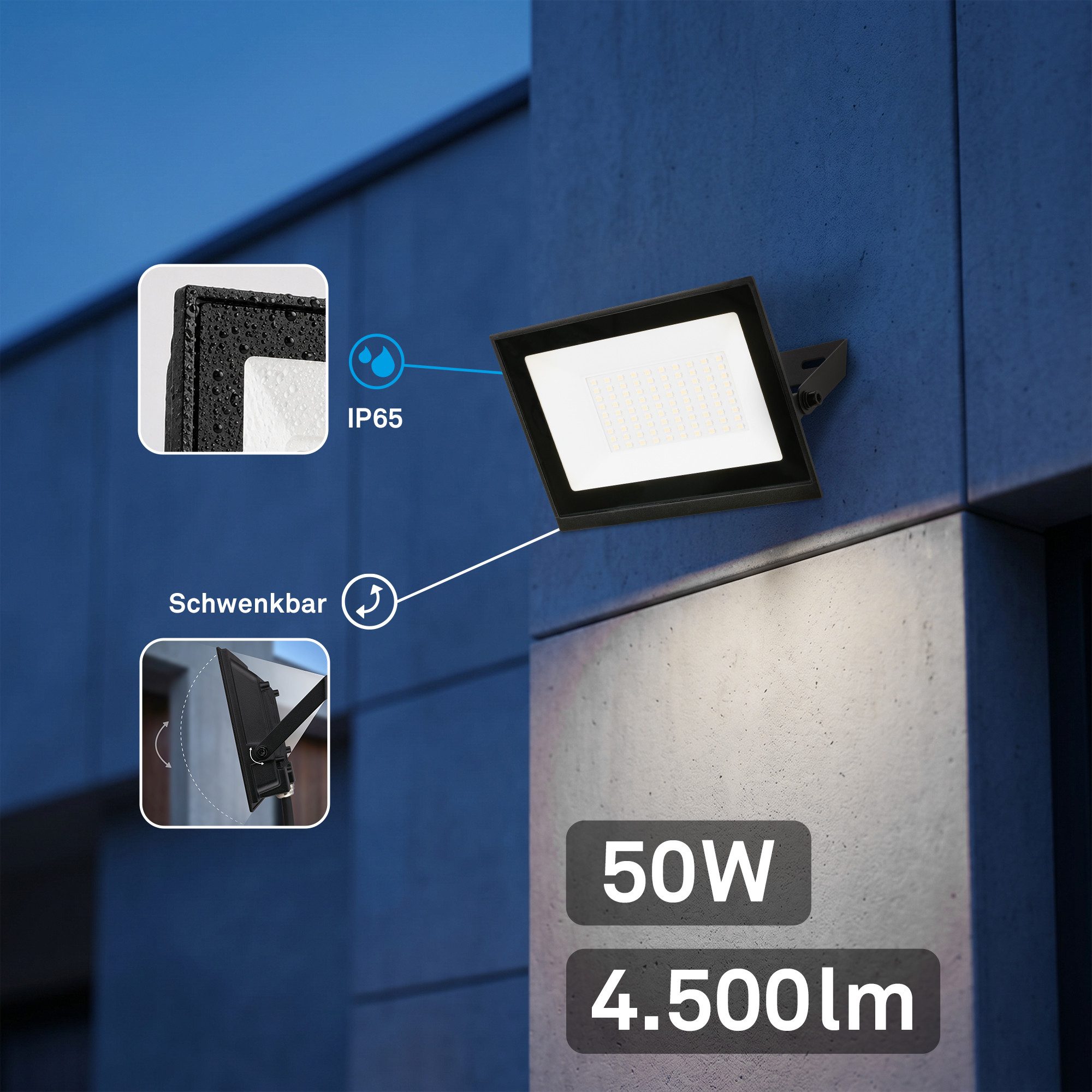 Briloner Leuchten Flutlichtstrahler LED Wandleuchte Außen Bewegungsmelder Wandstrahler Garten Eingang, ohne Bewegungsmelder, LED fest integriert, 4000K - Neutralweiß, Garage, Garten, Auffahrt, Hauseingang
