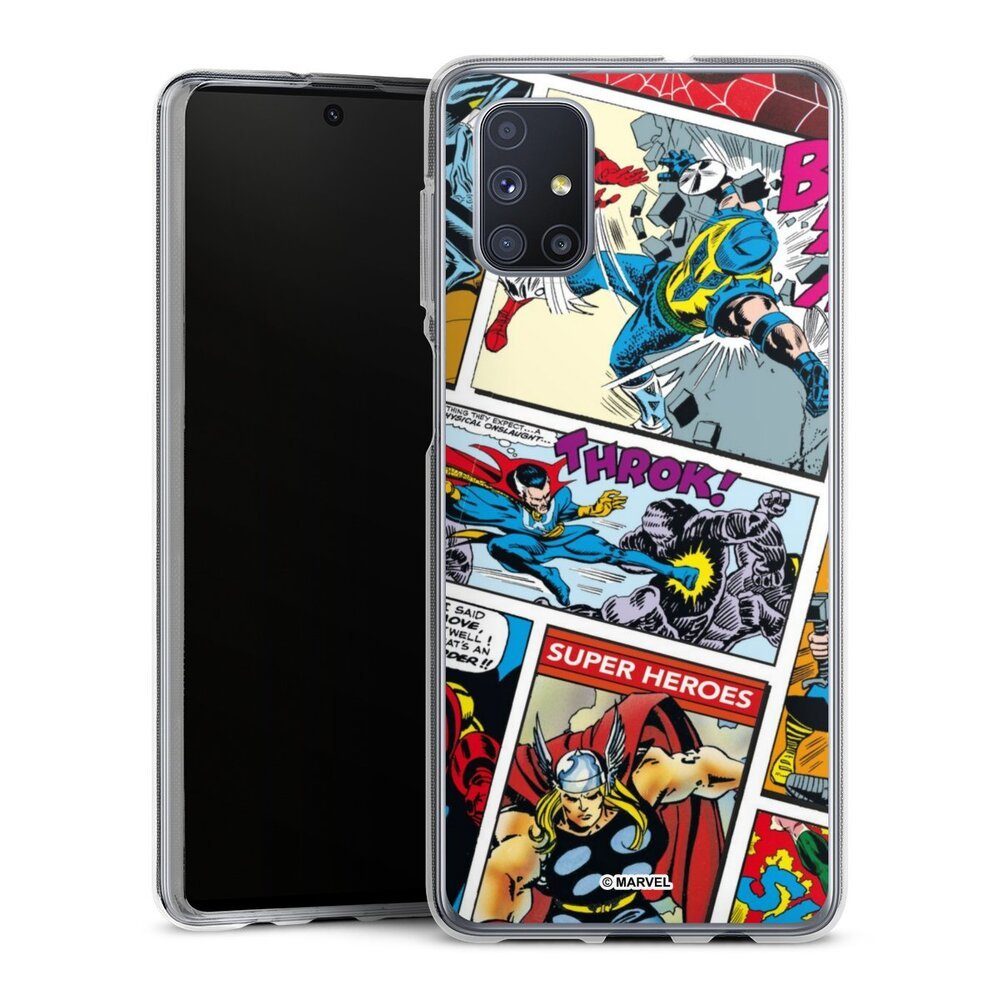DeinDesign Handyhülle Marvel Retro Comic Blue, Samsung Galaxy M51 Silikon Hülle Bumper Case Handy Schutzhülle