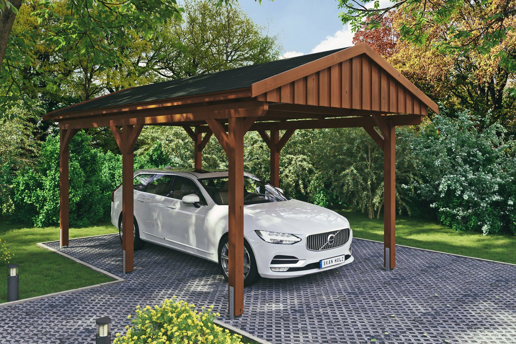 Skanholz Einzelcarport Fichtelberg, BxT: 317x566 cm, 273 cm Einfahrtshöhe, mit schwarzen Schindeln