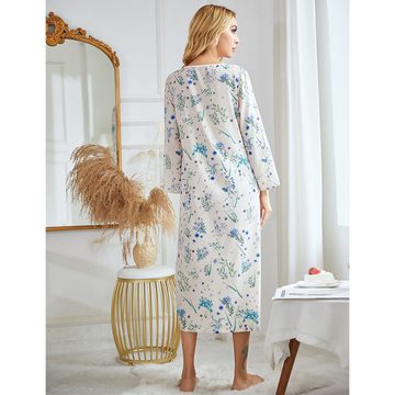 ZWY Hausanzug Damen Schlafkleid mit Jacquard-Muster, bedruckt und Homewear-Kleid