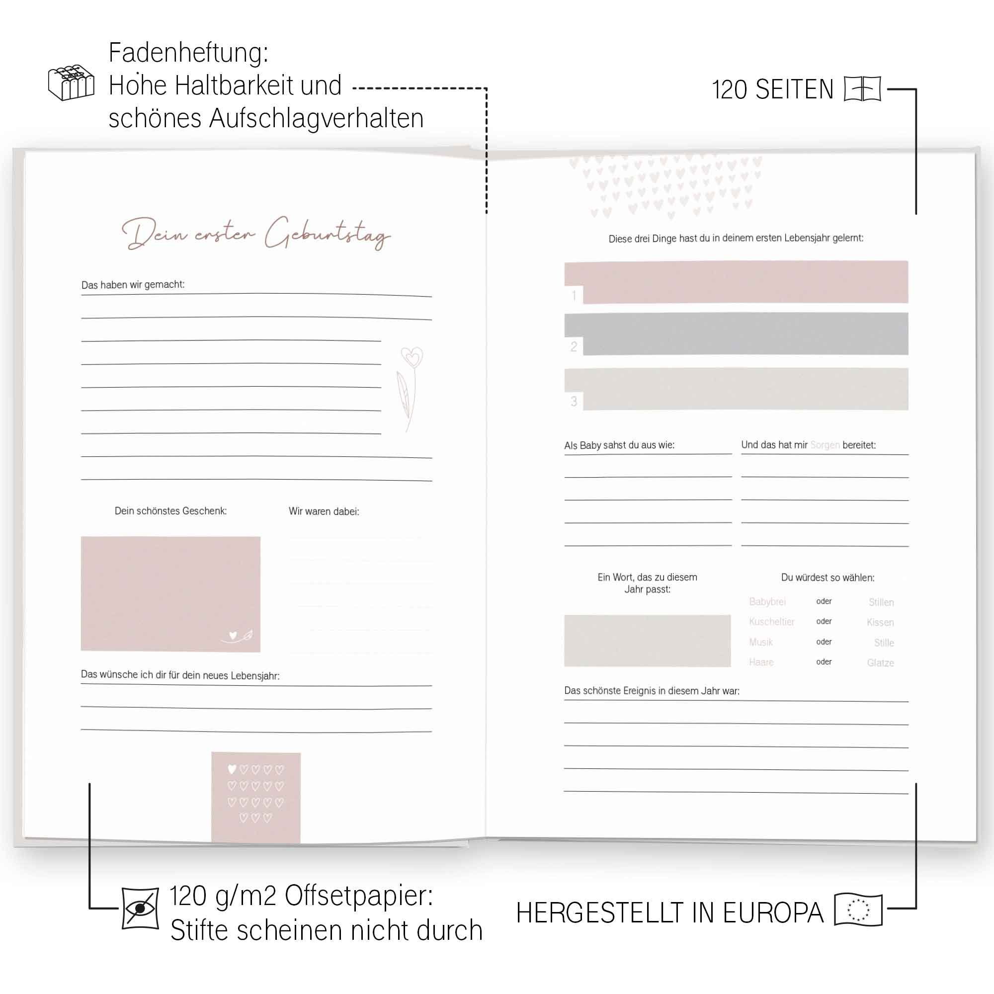 Thumbnail - LEAF & GOLD Tagebuch Babybuch zum eintragen