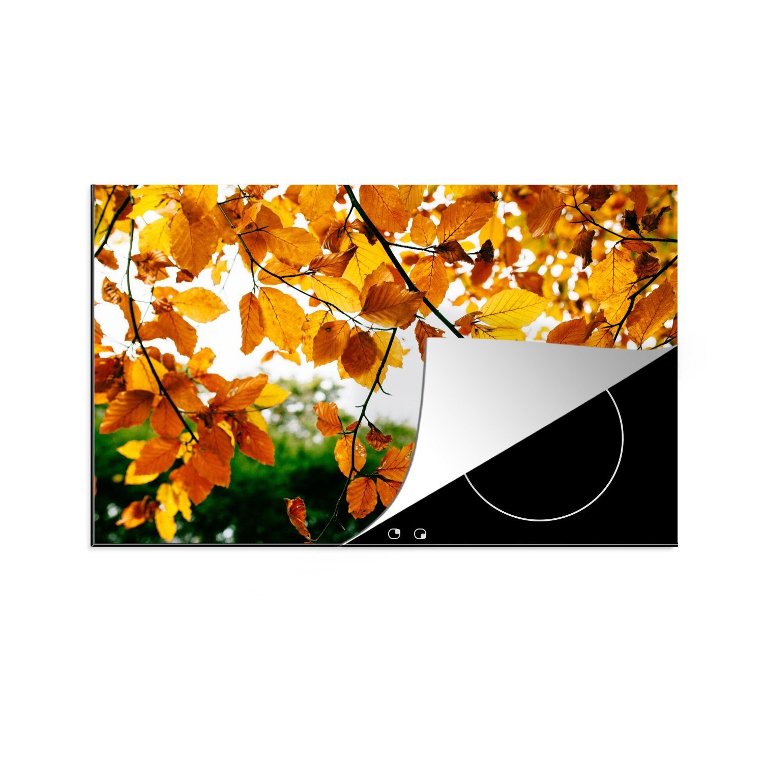 MuchoWow Herdblende-/Abdeckplatte Herbstblätter - Baum - Rustikal, Vinyl, (1 tlg), 80x52 cm, Induktionskochfeld Schutz für die küche, Ceranfeldabdeckung