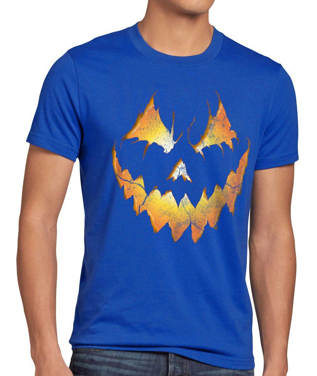 Halloween T-Shirt kostüm blau Fasching Print-Shirt kopf style3 Pumpkin Horror Kürbiskopf Herren kürbis