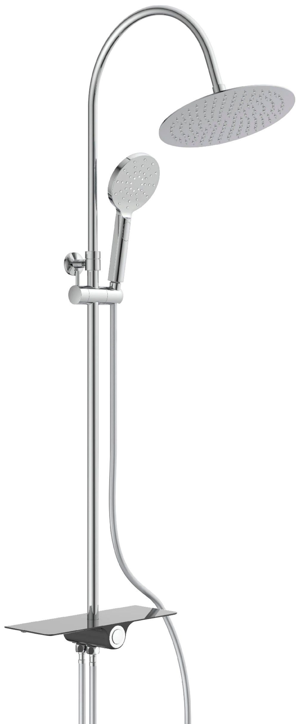 Schütte Brausegarnitur Aquastar, Höhe 130 cm, 3 Strahlart(en), Regendusche, Edelstahl, mit Ablage, Handbrause mit 3 Funktionen chromfarben