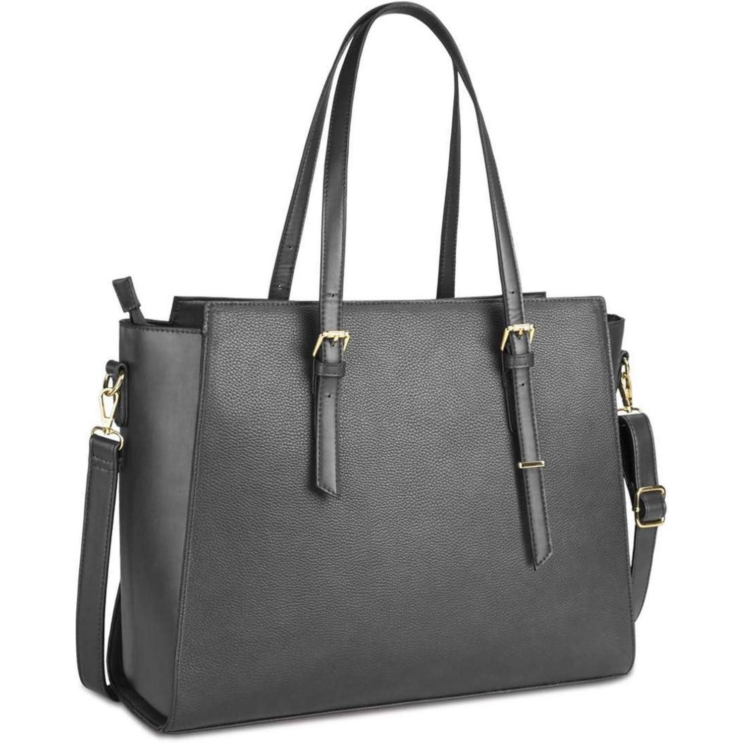 LuxusKollektion Laptoptasche Handtasche Damen Groß Schwarz Leder 15.6 Zoll Laptop Umhängetasche