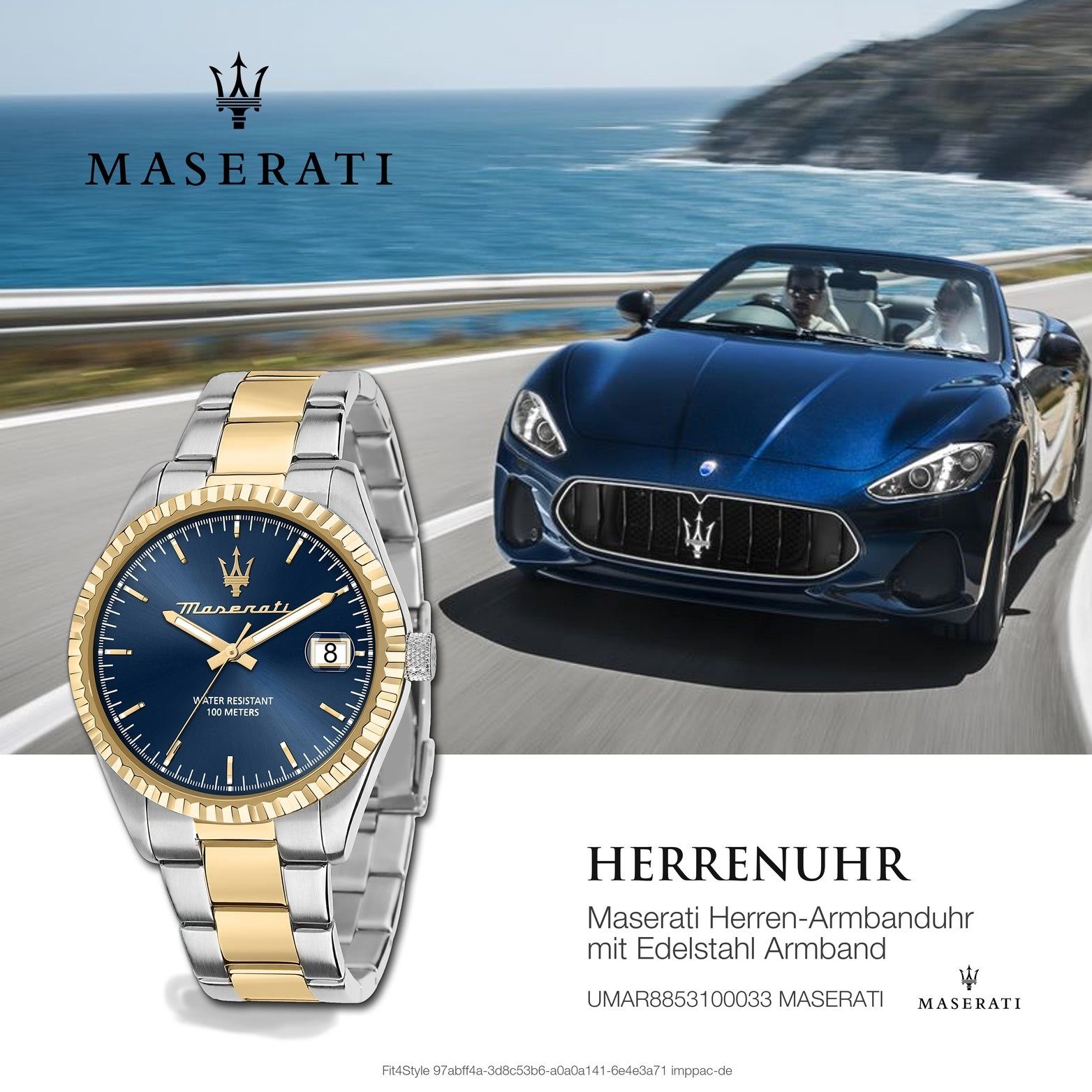 MASERATI Quarzuhr Maserati Herrenuhr Competizione, Edelstahlarmband, 43mm) groß Herrenuhr Gehäuse, (ca. rundes blau