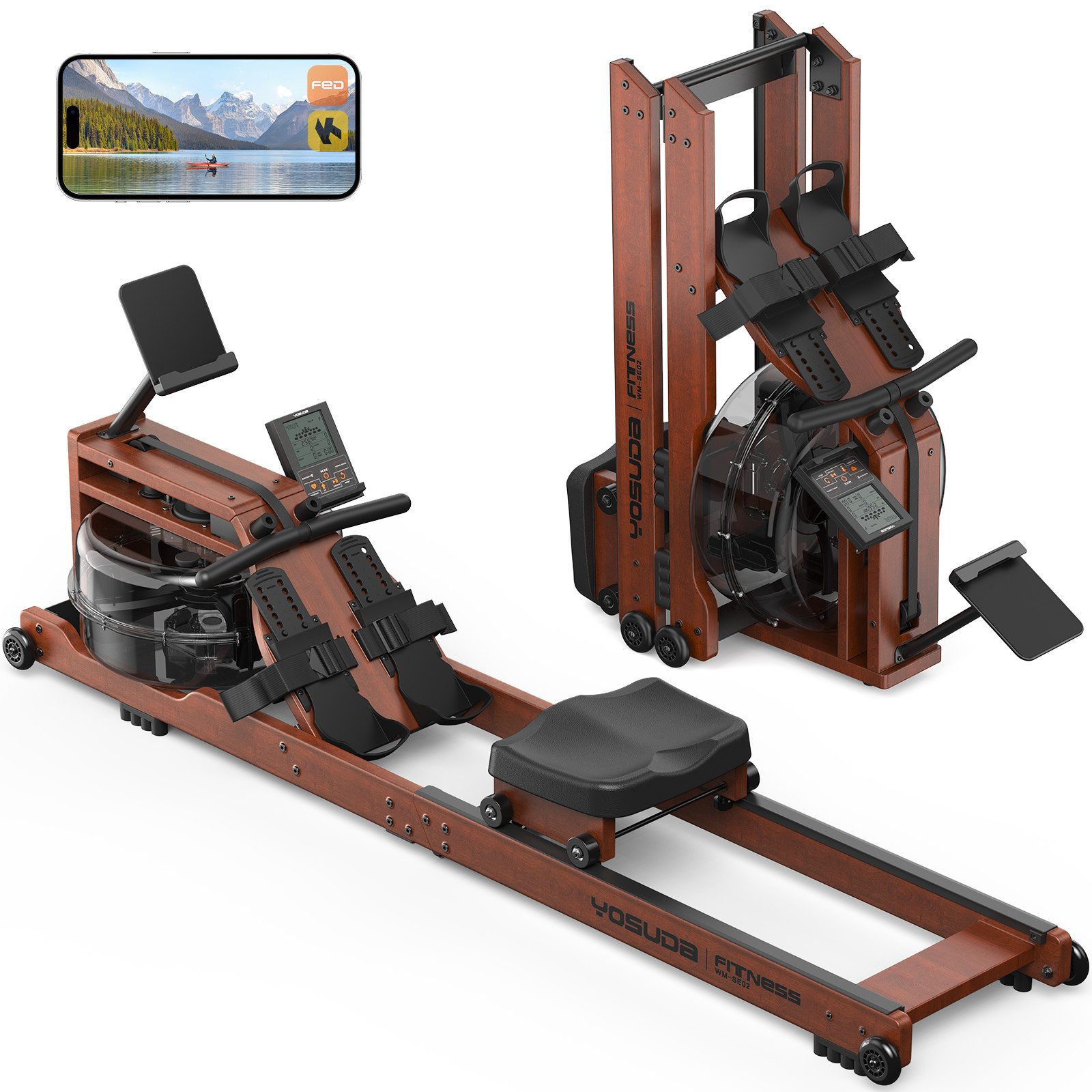 YOSUDA Rudergerät Wasser-Rudergerät, klappbar, bis 182kg/190cm, 22l Tank, Handyhalter (1-tlg)