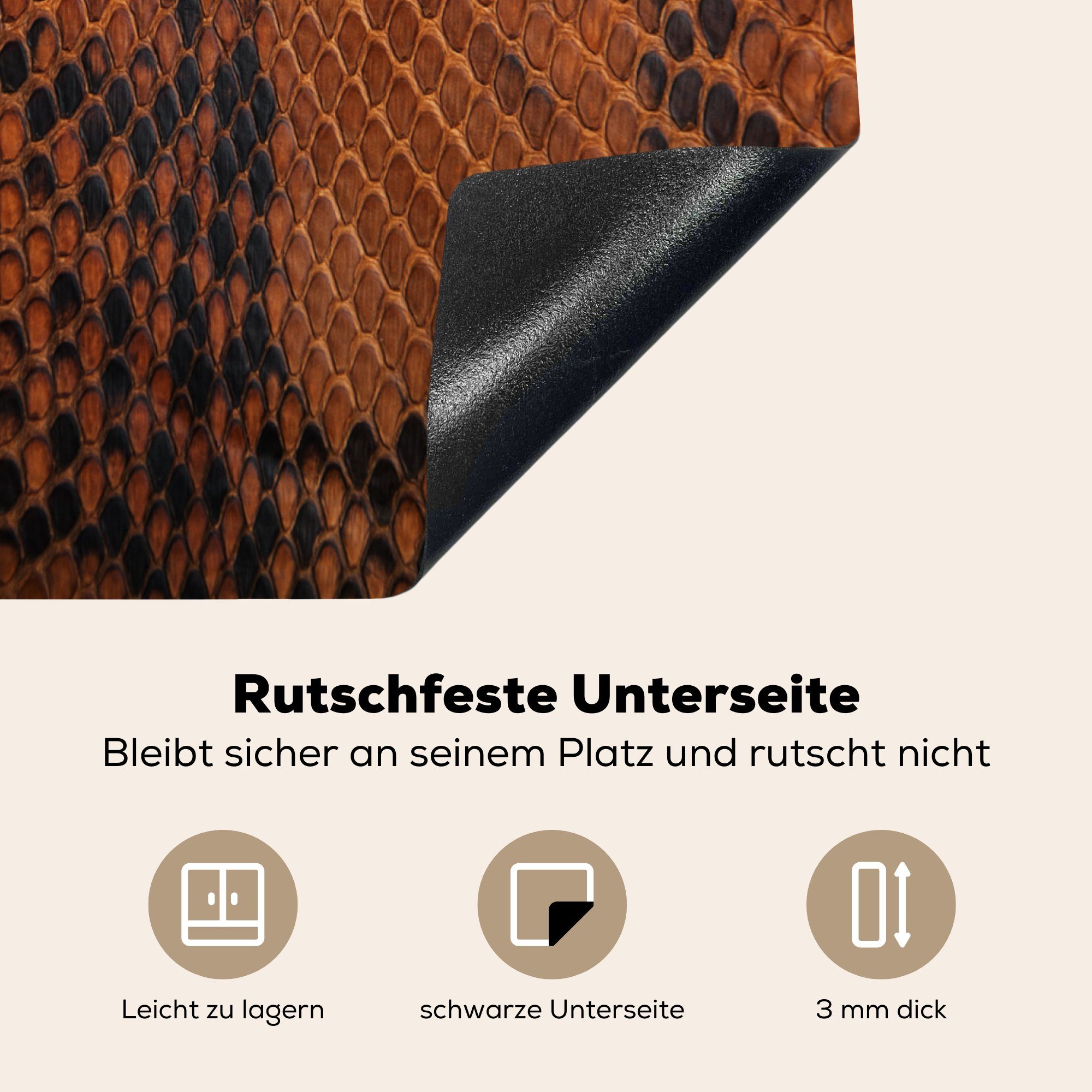 MuchoWow Herdblende-/Abdeckplatte Leder - Textur Küchen cm, 58x51 Induktionsherd, (1 Vinyl, Tierhaut, Dekoration tlg), - für Induktionskochfeld