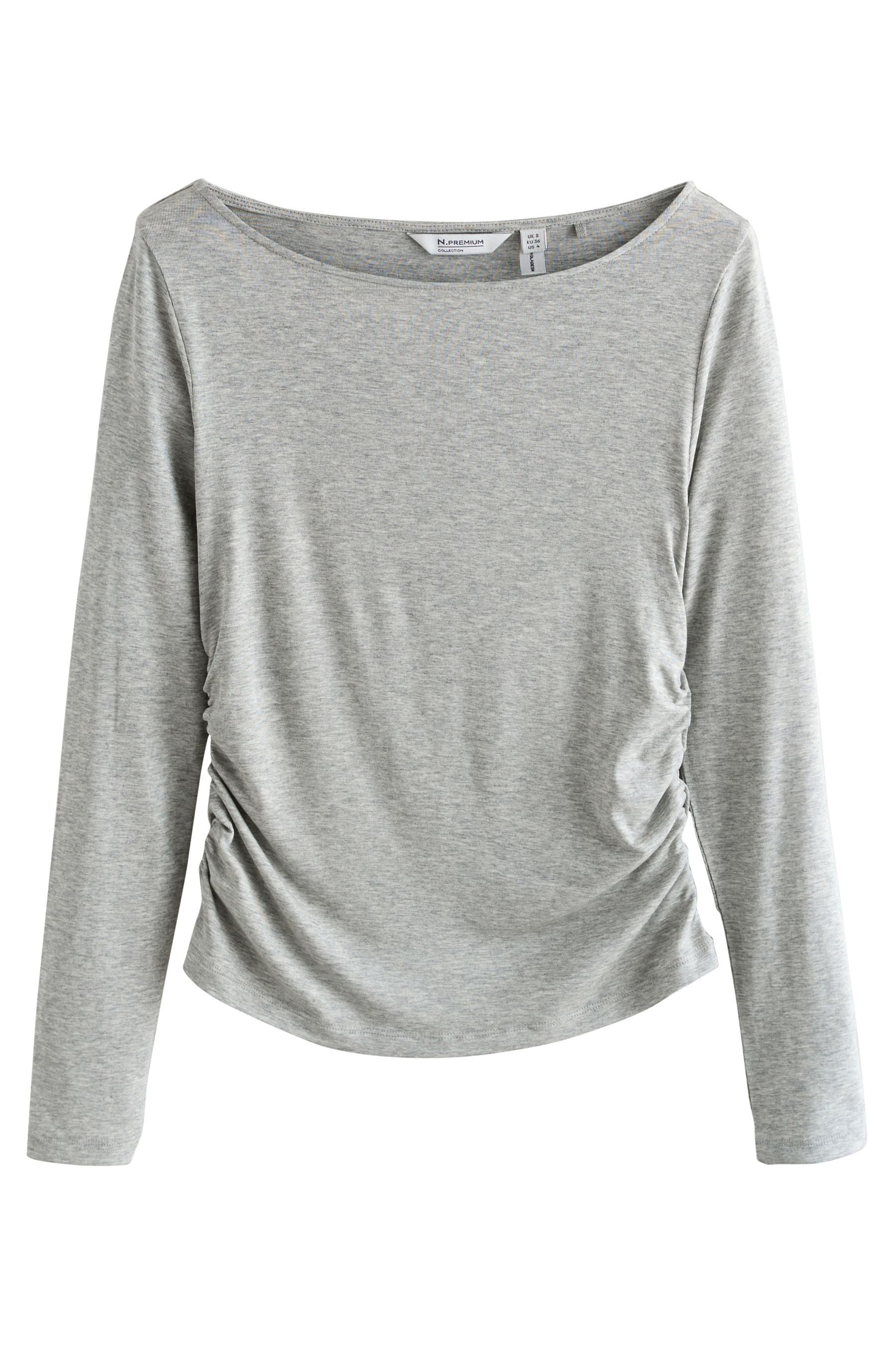 Blusenshirt N. Premium Langarm-Oberteil mit U-Boot-Ausschnitt
