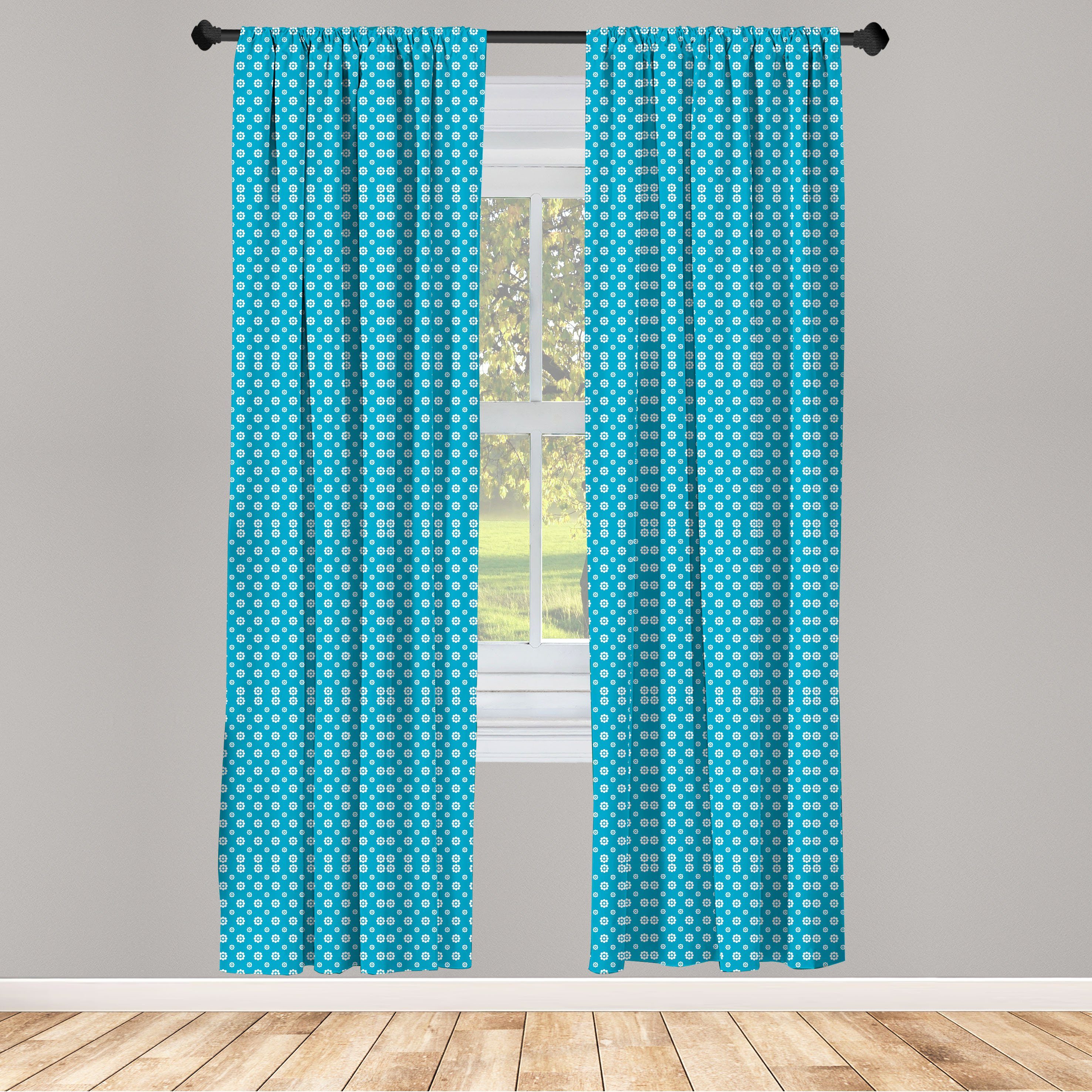Gardine Vorhang für Wohnzimmer Schlafzimmer Dekor, Abakuhaus, Microfaser, Blau und weiß floral Silhouetten